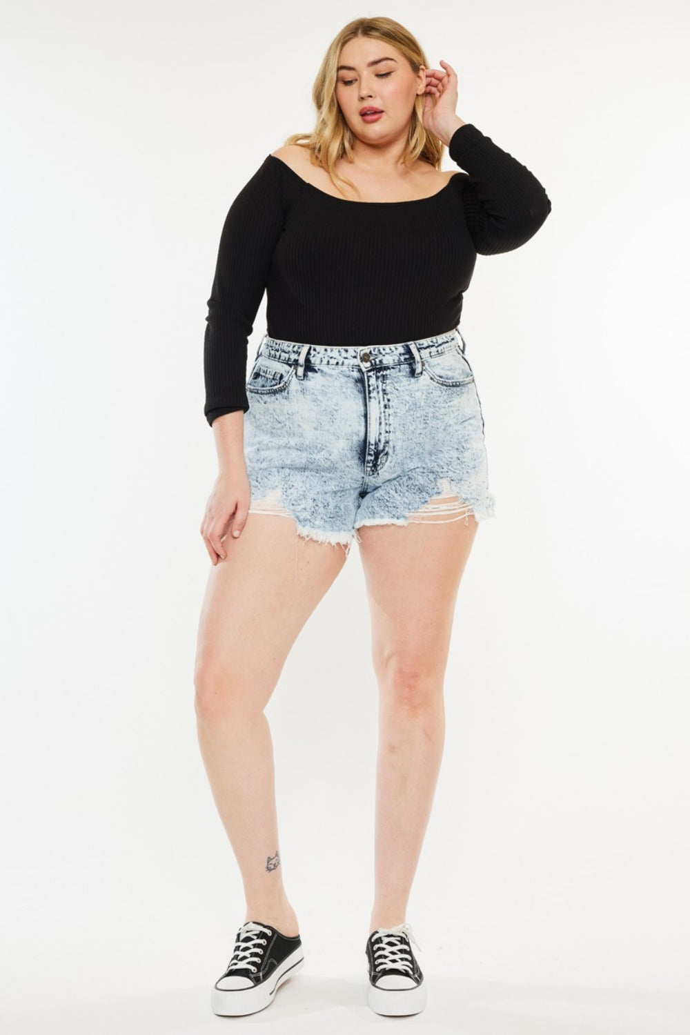 Kancan Full Size Distressed High Waist Denim Shorts -  LOOCK MAKET