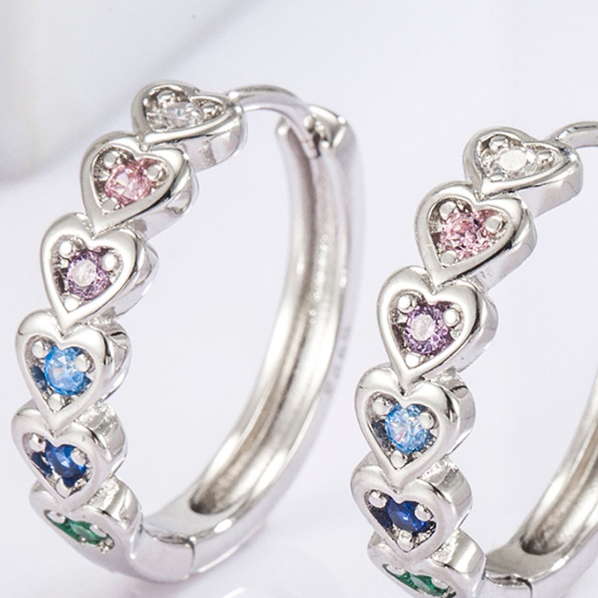 925 Sterling Silver Inlaid Zircon Heart Huggie Earrings -  LOOCK MAKET