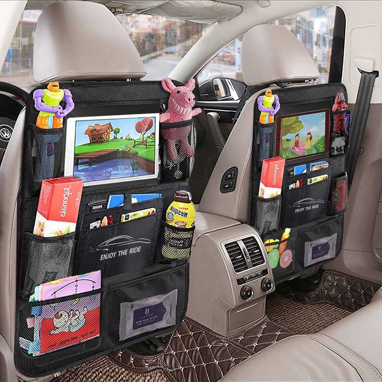 Car Seat Storage Bag Seat Back Hanging Bag Car Supplies Multi Functional Rear Seat Back Anti-Kick Pad Storage Bag