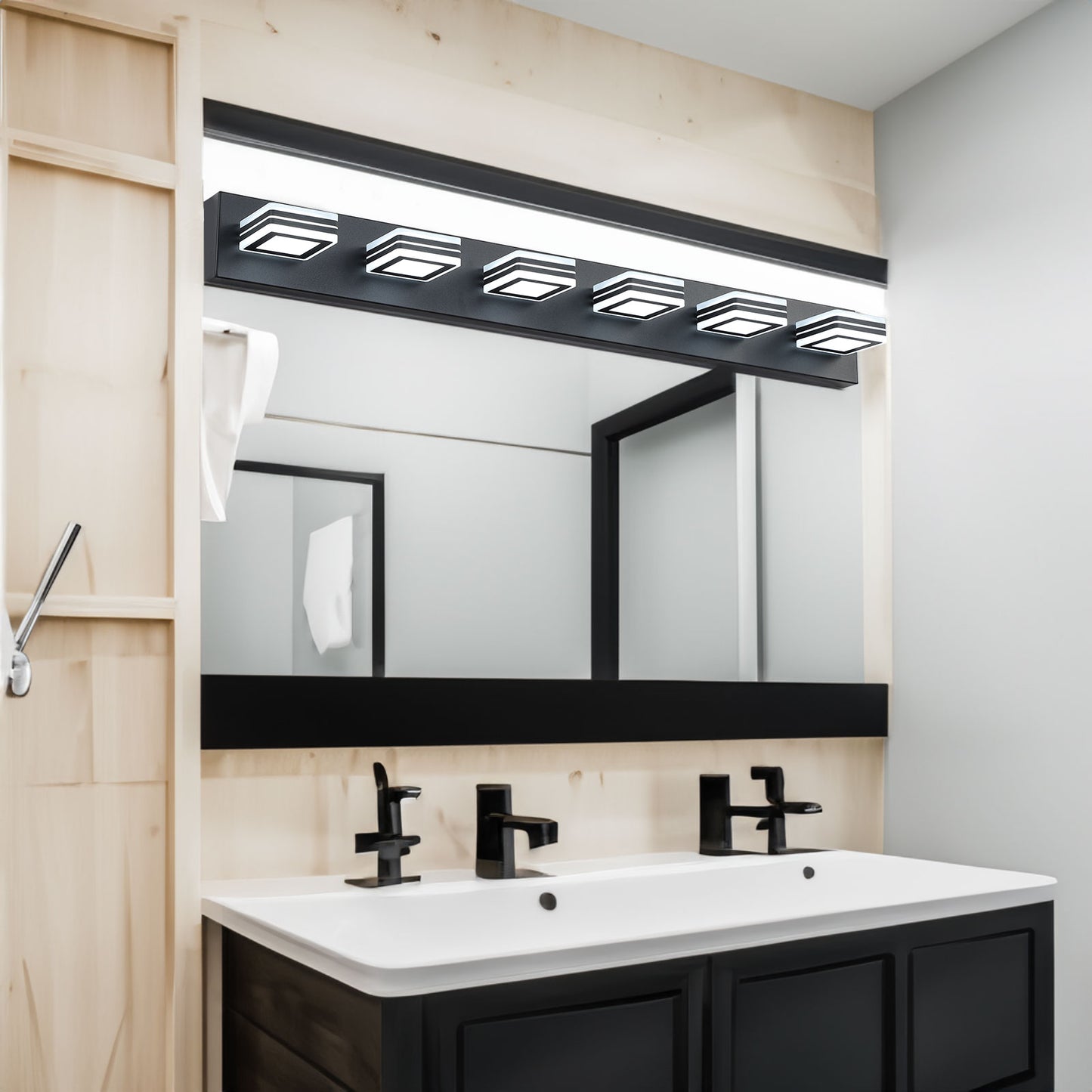 LED Modern Black Vanity Lights, 6-Lights Acrylic Matte Black Bathroom Vanity Lights Over Mirror