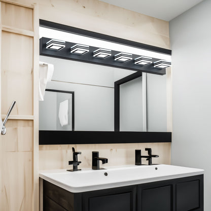 LED Modern Black Vanity Lights, 6-Lights Acrylic Matte Black Bathroom Vanity Lights Over Mirror