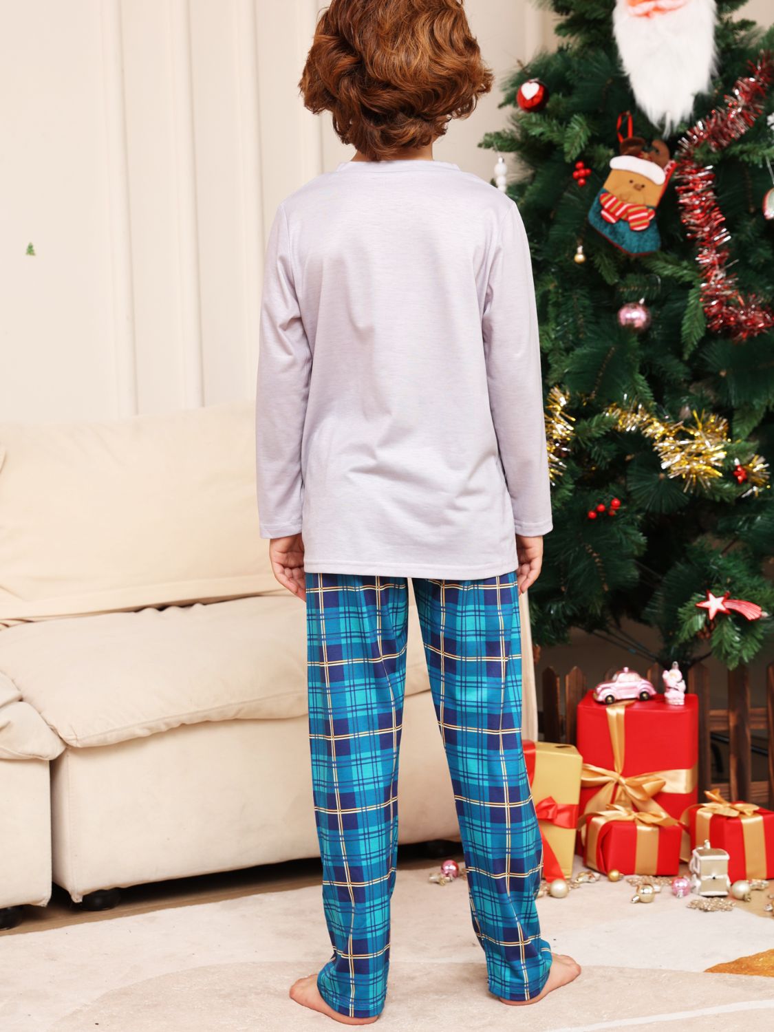 Rudolph Graphic Long Sleeve Top and Plaid Pants Set -  LOOCK MAKET