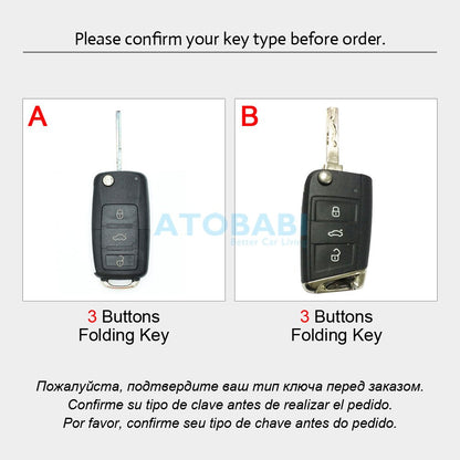 Leather Car Key Case For VW Volkswagen Polo Golf Passat Beetle Caddy T5 Up Eos Tiguan Skoda A5 SEAT Leon Altea Flip Remote Cover