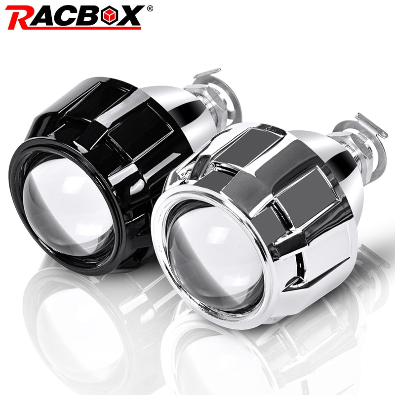 RACBOX 2Pcs 2.5 Inch Universal Bi Xenon HID Projector Lens Silver Black Shroud H1 Xenon LED Bulb H4 H7 Motorcycle Car Headlight