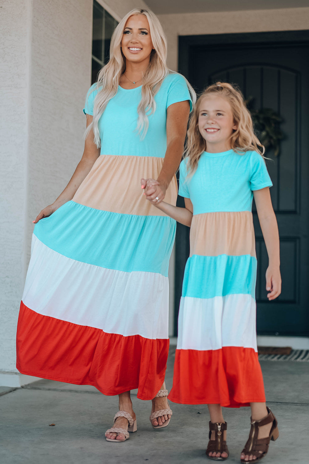 Girls Color Block Round Neck Maxi Dress -  LOOCK MAKET