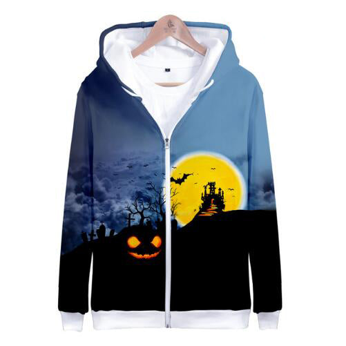 Halloween Long Hoodie Women Men Zipper Casual Sweatshirt