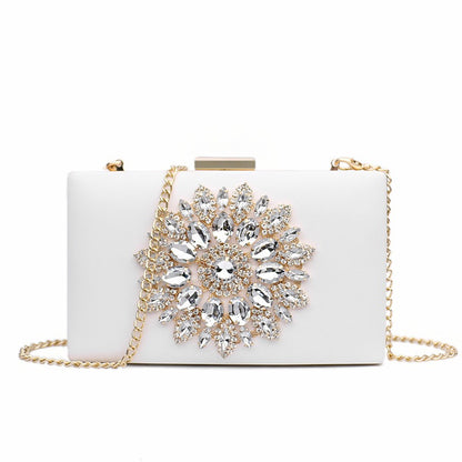 New Versatile Diamond Embedding Dinner Bag Sweet Ladies One Shoulder Crossbody Chain Box Bag