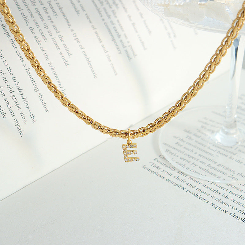 Brass Inlaid Zircon Letter Pendant Necklace -  LOOCK MAKET