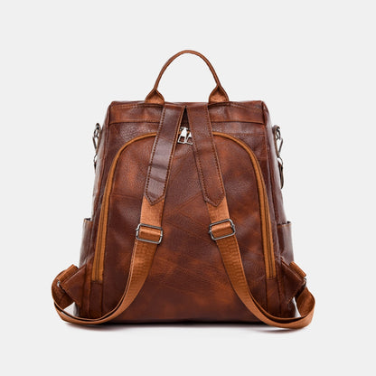 PU Leather Adjustable Strap Backpack Bag -  LOOCK MAKET