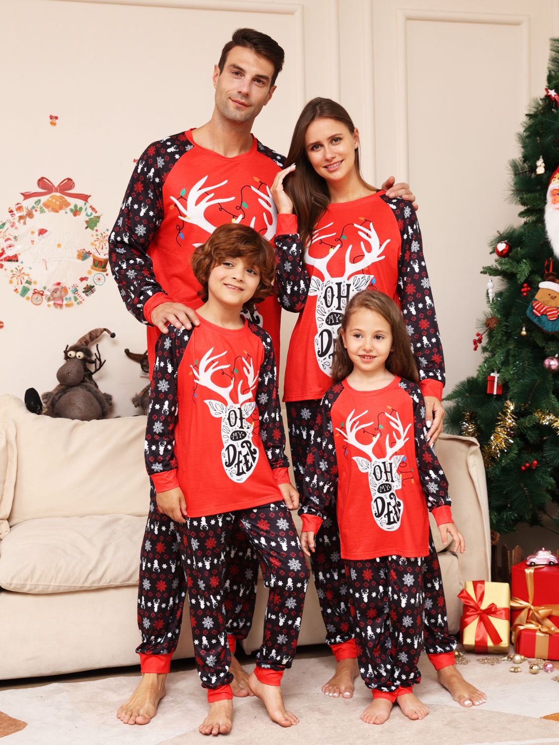 Full Size Reindeer Graphic Top and Pants Set -  LOOCK MAKET