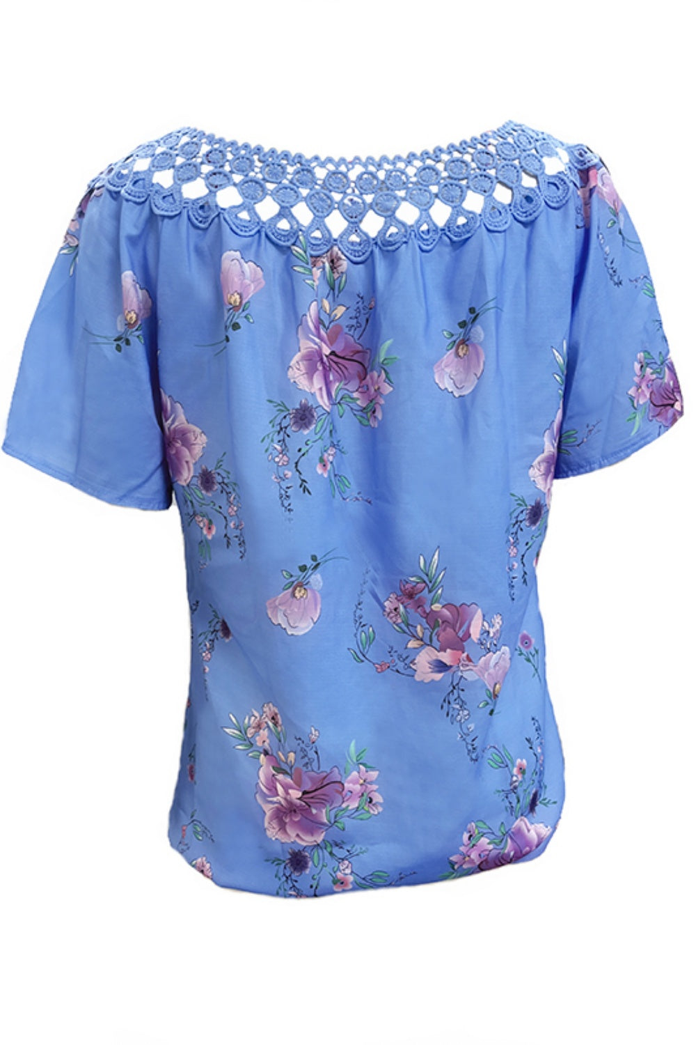 Full Size Printed Tie Neck Short Sleeve Blouse -  LOOCK MAKET