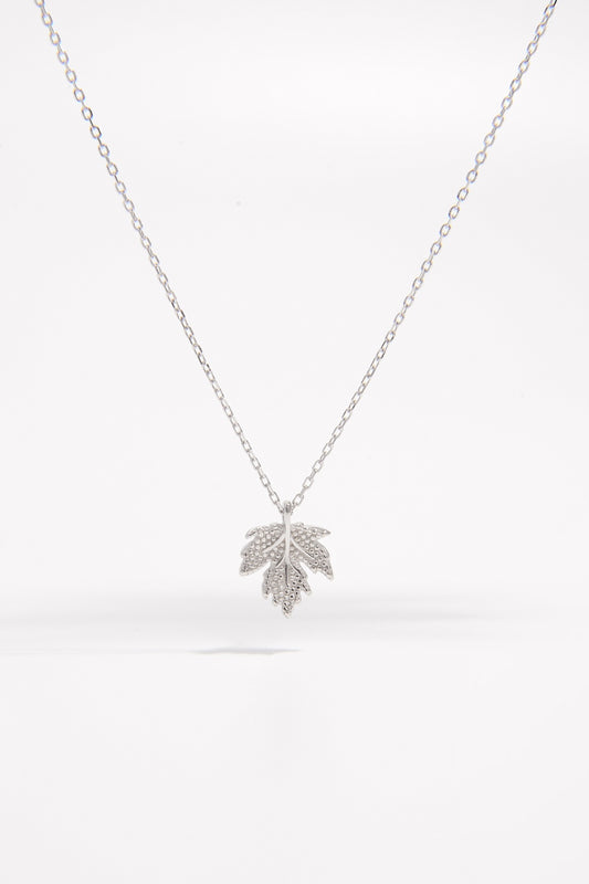 925 Sterling Silver Zircon Maple Leaf Necklace -  LOOCK MAKET