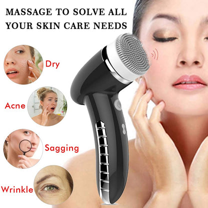 4 IN 1 Facial Cleansing Brush Sonic Vibration Mini Face Cleaner Silicone Deep Pore Cleaning Electric Face Massage Waterproof