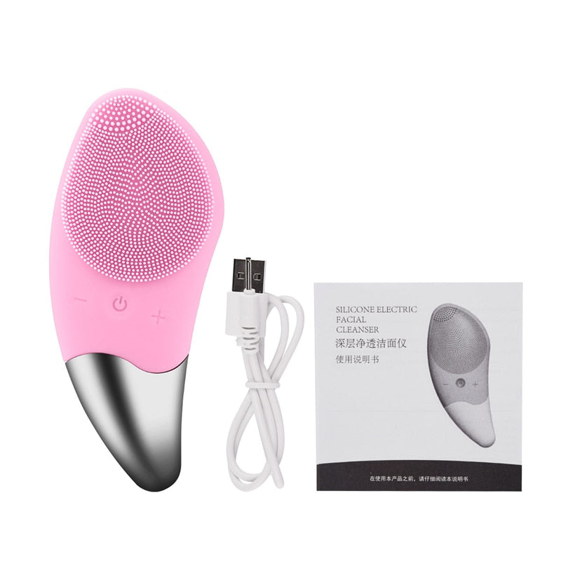 Mini Electric Facial Cleansing Brush Silicone Sonic Face Cleaner Deep Pore Cleaning Skin Massager Face Cleansing Brush Device