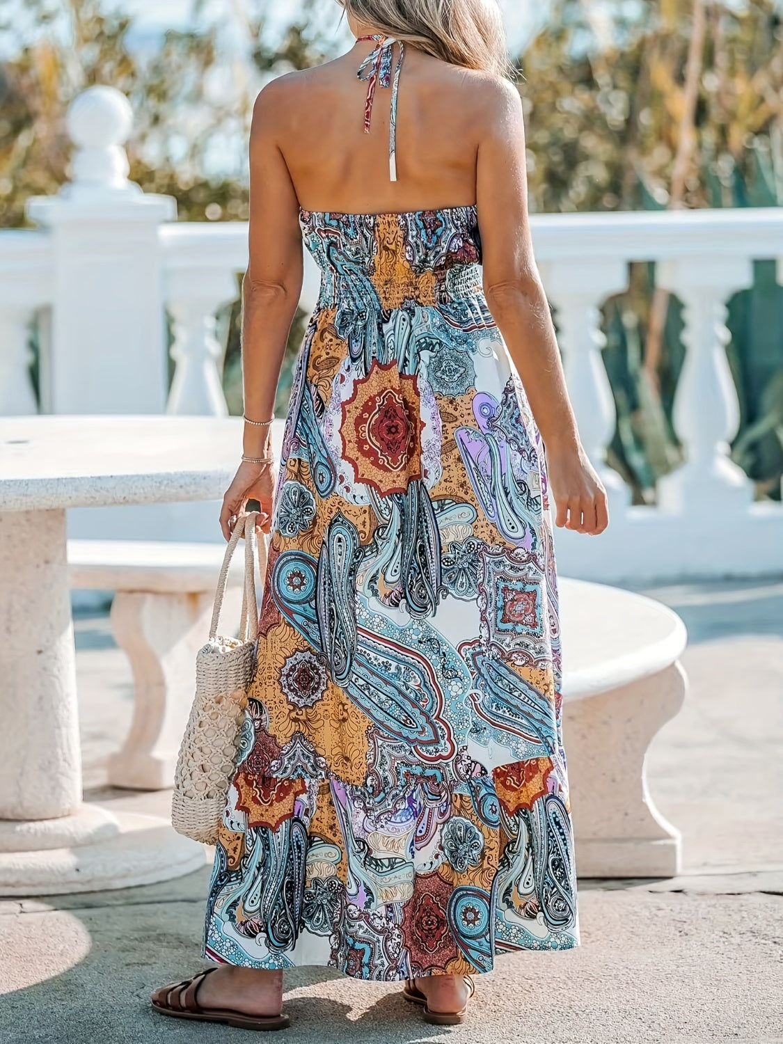 Printed Halter Neck Maxi Dress -  LOOCK MAKET