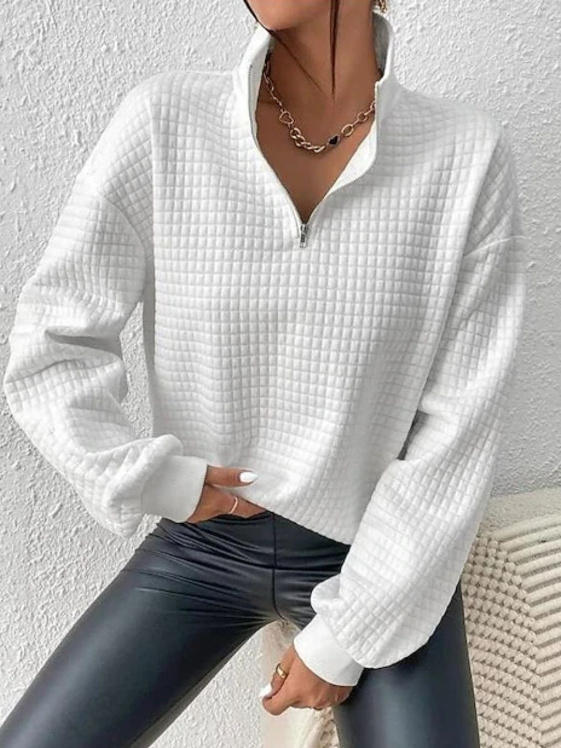 Collared Neck Long Sleeve Sweatshirt -  LOOCK MAKET