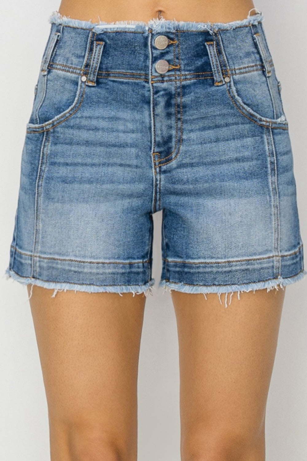 RISEN High Rise Seam Detailed Raw Edge Denim Shorts -  LOOCK MAKET