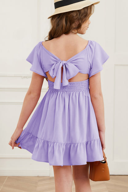 Ruffle Hem Tie-Back Flutter Sleeve Dress -  LOOCK MAKET