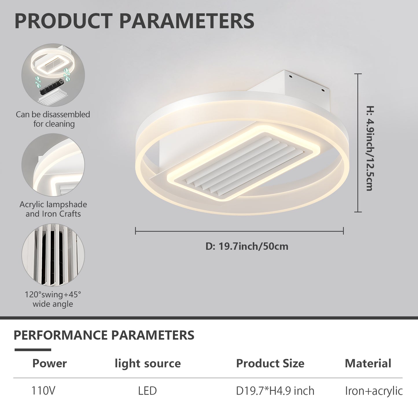 Bladeless Fan Lamp With Lights Dimmable LED