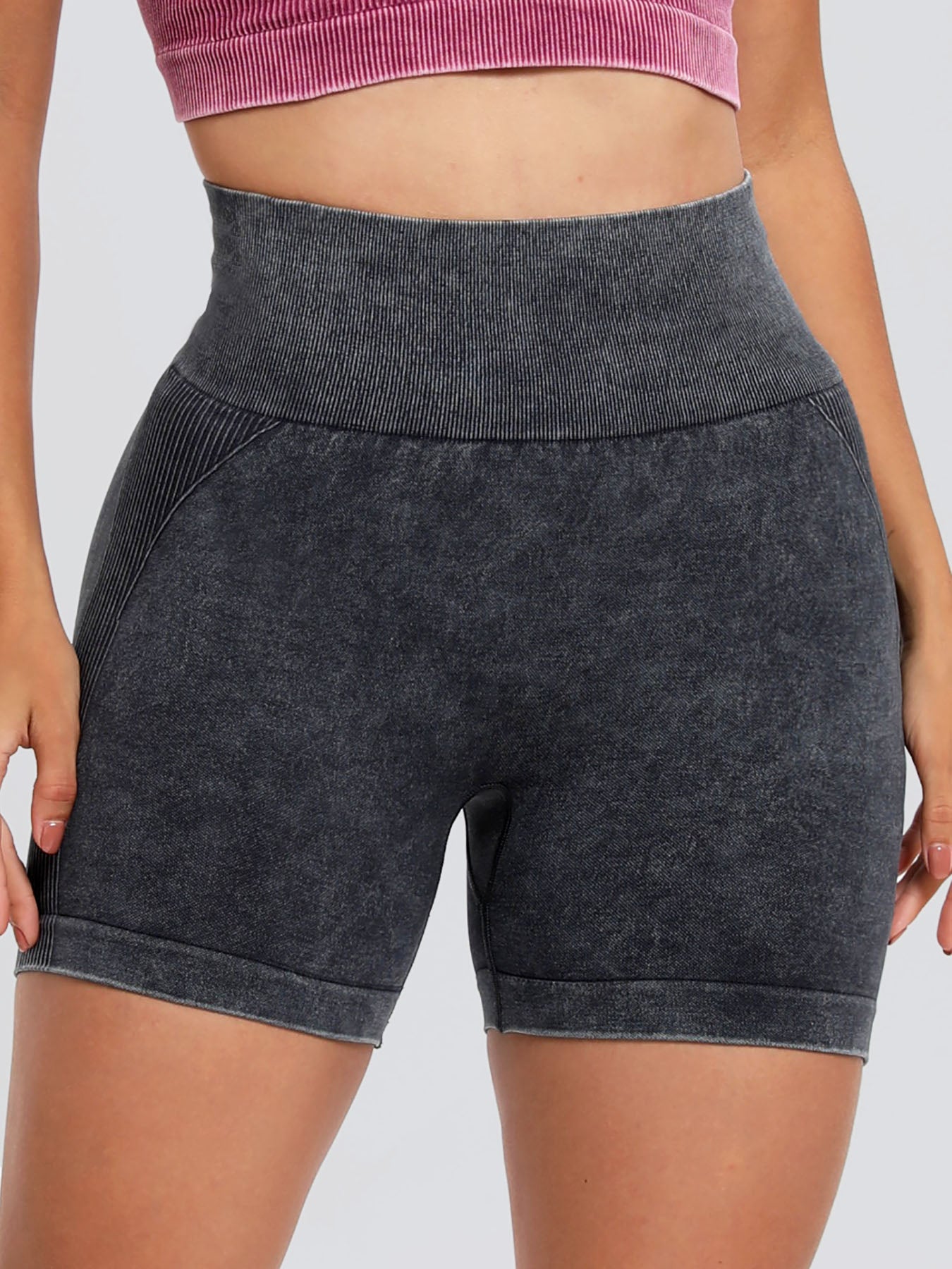 Washed High Waist Active Shorts -  LOOCK MAKET