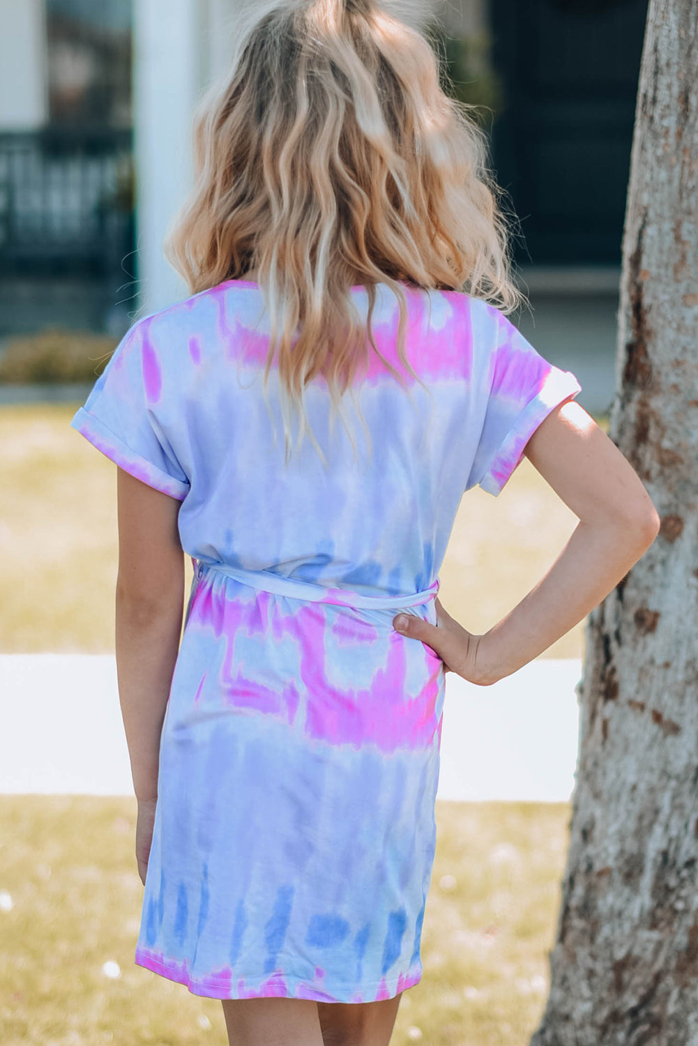 Girls Tie-Dye Belted T-Shirt Dress -  LOOCK MAKET