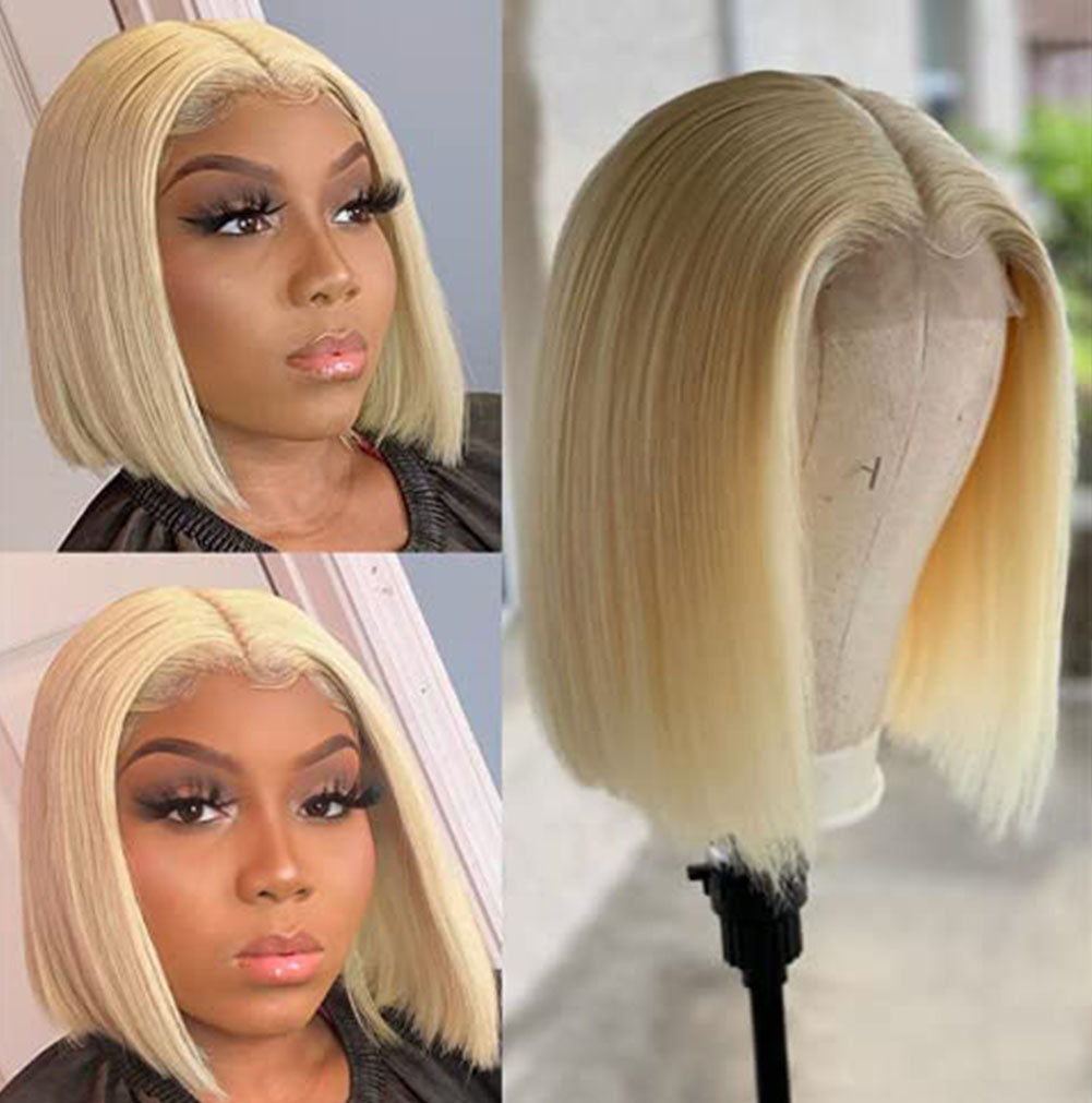 Hand Groove 13*2.5 Chemical Fiber Front Lace Wig Headgear 613# Wave Hair Natural Straight Hairline Wig