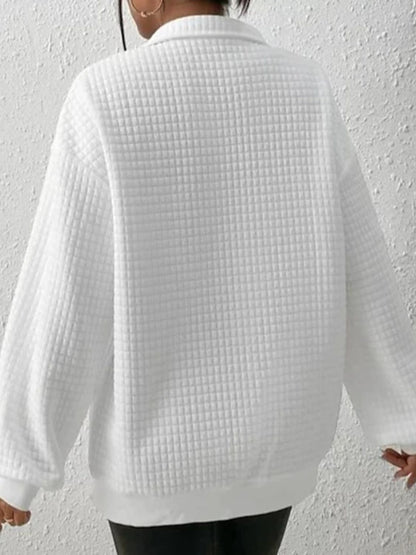 Collared Neck Long Sleeve Sweatshirt -  LOOCK MAKET