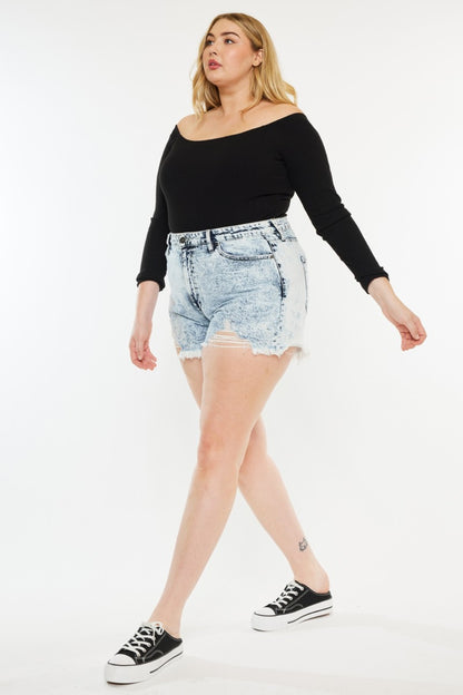 Kancan Full Size Distressed High Waist Denim Shorts -  LOOCK MAKET