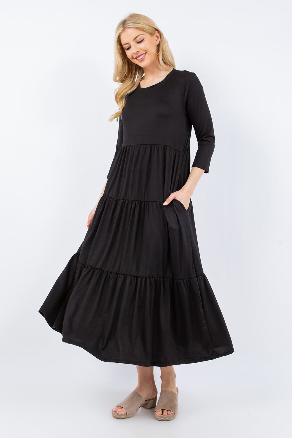 Celeste Full Size Tiered Midi Dress with Pockets -  LOOCK MAKET