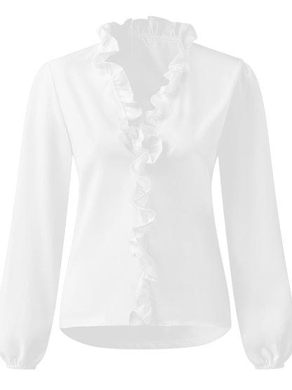 Full Size Ruffled V-Neck Long Sleeve Blouse -  LOOCK MAKET