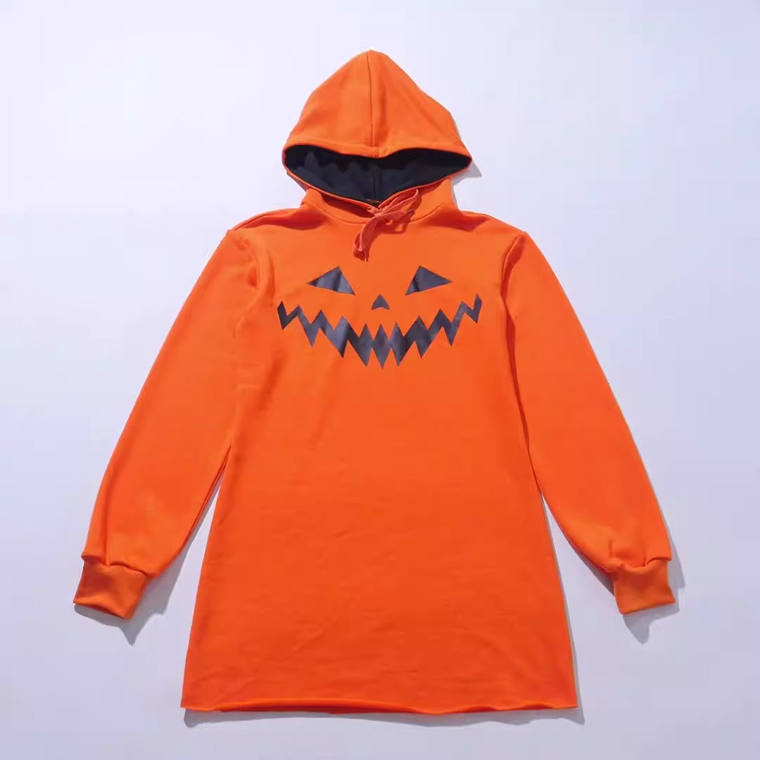 Halloween printed hooded sweatshirt casual dress