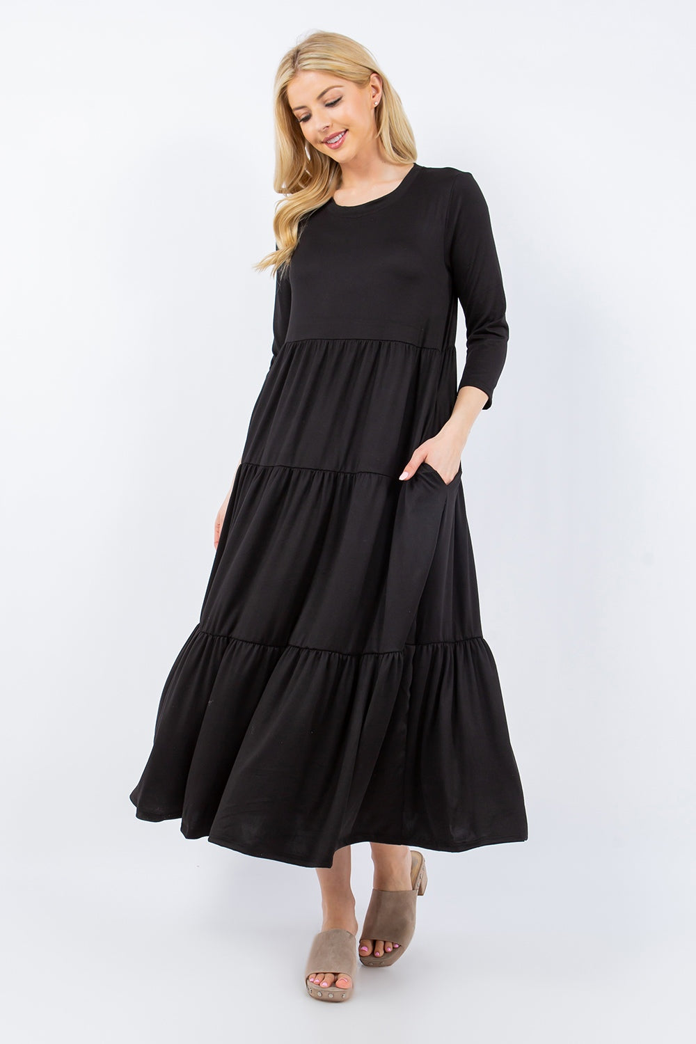 Celeste Full Size Tiered Midi Dress with Pockets -  LOOCK MAKET