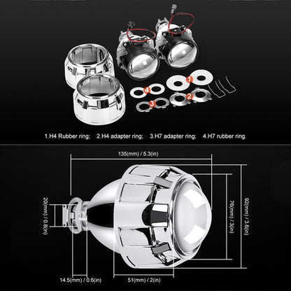 RACBOX 2Pcs 2.5 Inch Universal Bi Xenon HID Projector Lens Silver Black Shroud H1 Xenon LED Bulb H4 H7 Motorcycle Car Headlight