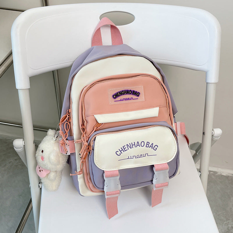 Large Capacity Backpack Junior High School Girl Student Bag New Trendy Small Fresh Hit Color All-Match School Bag