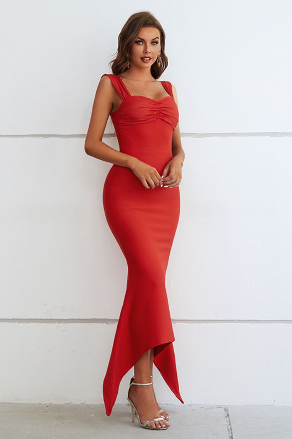 Ruched Sweetheart Neck Hem Detail Dress -  LOOCK MAKET