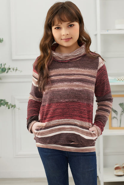 Girls Striped Cowl Neck Top with Pockets -  LOOCK MAKET