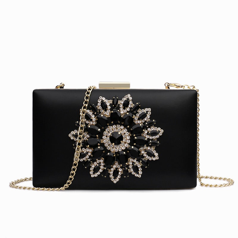 New Versatile Diamond Embedding Dinner Bag Sweet Ladies One Shoulder Crossbody Chain Box Bag