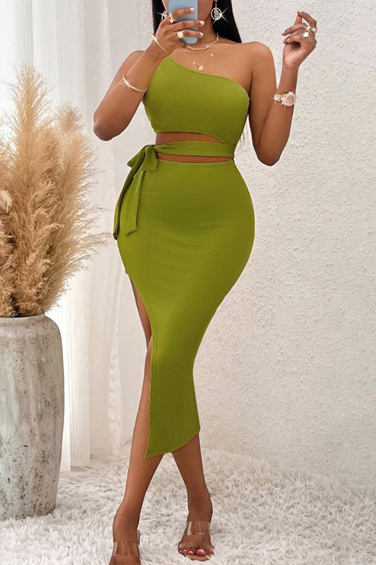 Tie Waist Asymmetrical Midi Dress -  LOOCK MAKET