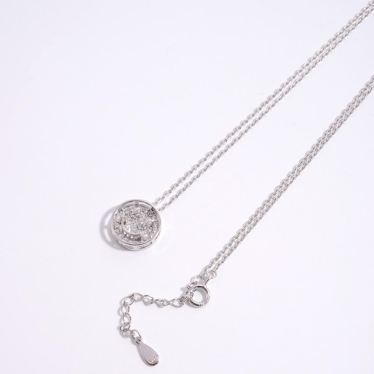 925 Sterling Silver Zircon Smiley Face Necklace -  LOOCK MAKET