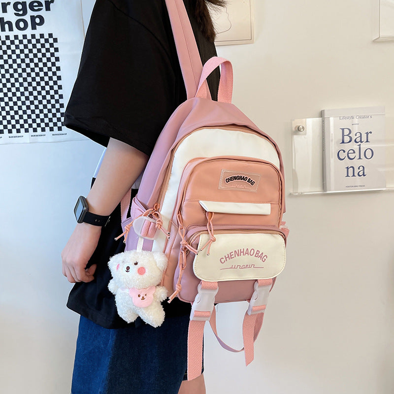 Large Capacity Backpack Junior High School Girl Student Bag New Trendy Small Fresh Hit Color All-Match School Bag