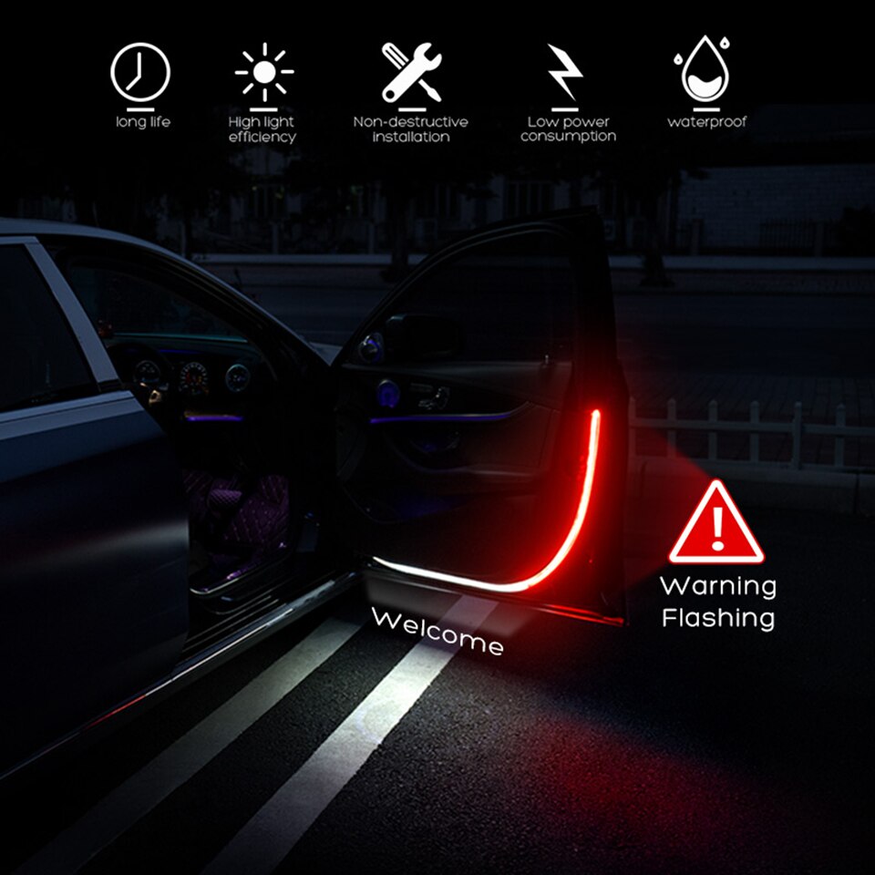 Car Door Opening Warning LED Lights Welcome Decor Lamp Strips Anti Rear-end Collision Safety Universal auto accessories