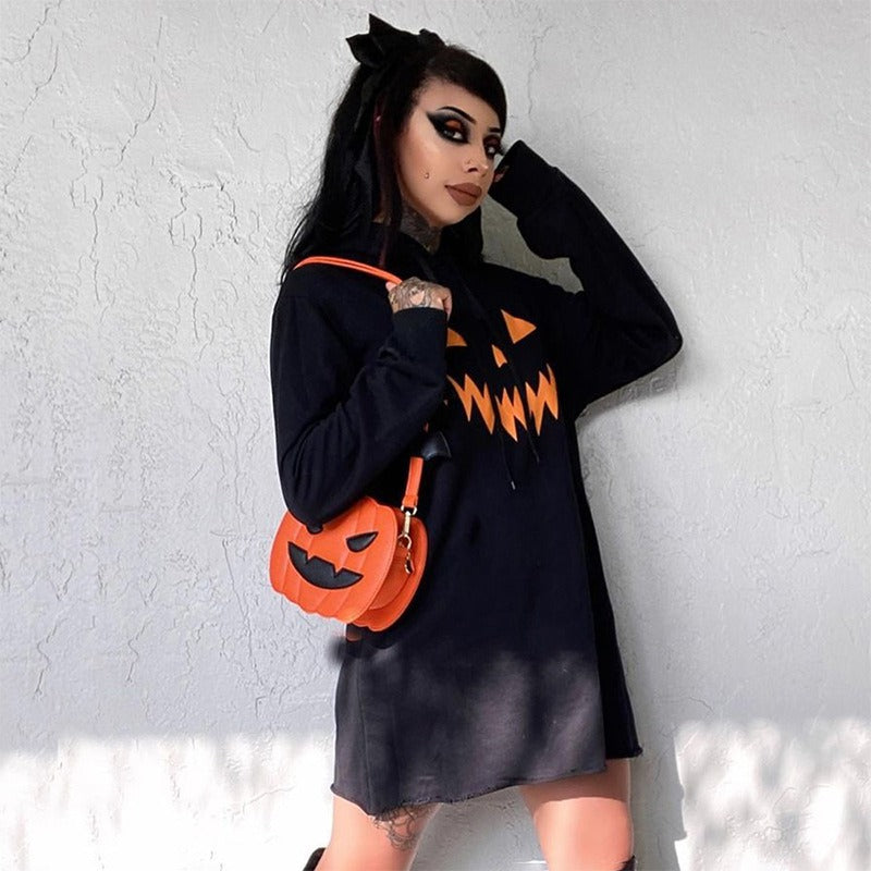 Halloween printed hooded sweatshirt casual dress