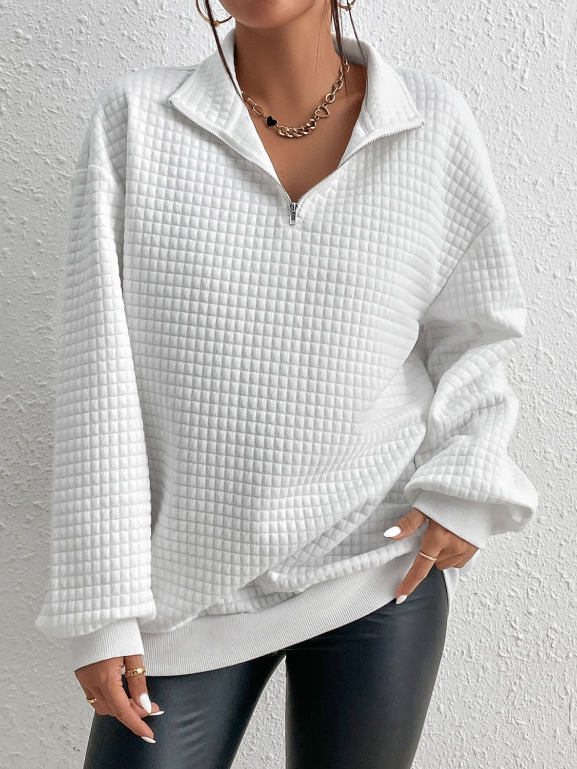 Collared Neck Long Sleeve Sweatshirt -  LOOCK MAKET