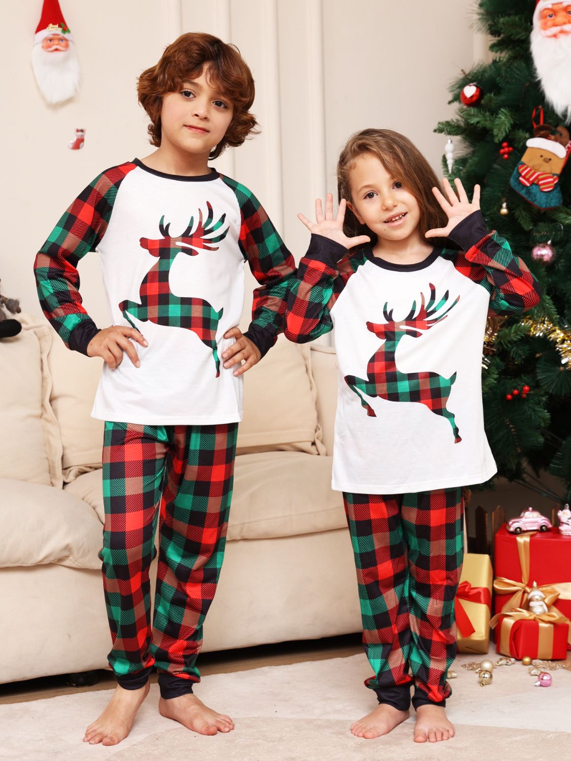 Reindeer Graphic Top and Plaid Pants Set -  LOOCK MAKET