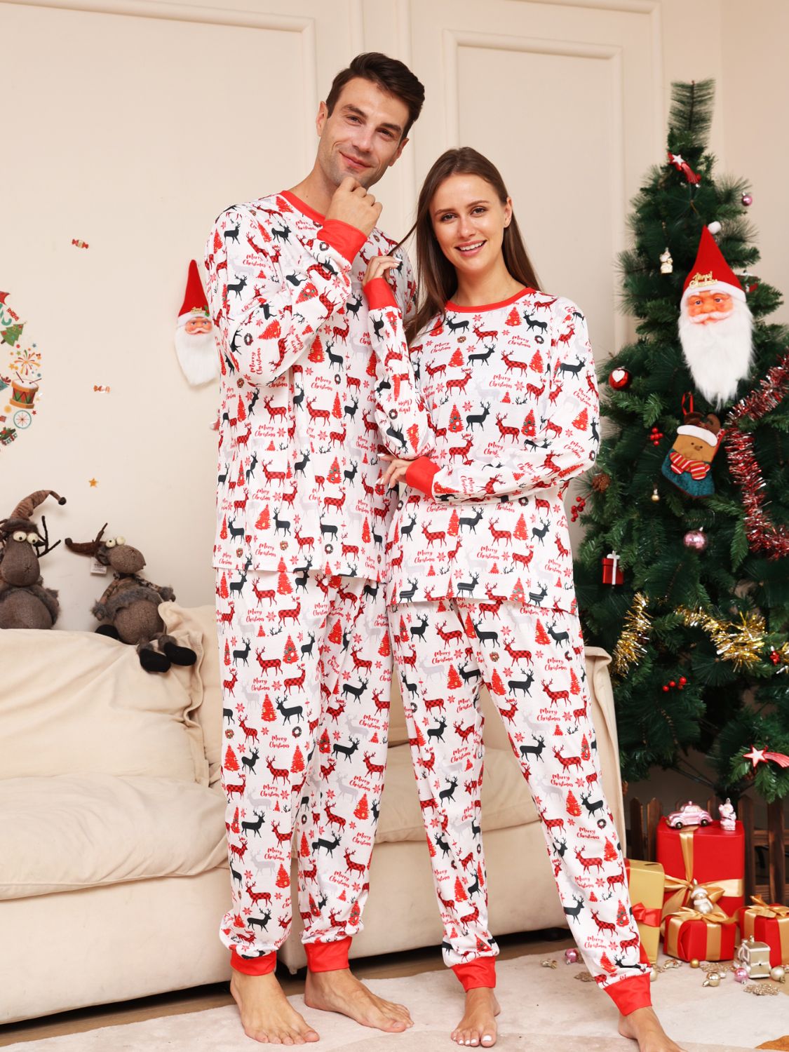 Full Size Reindeer Print Top and Pants Set -  LOOCK MAKET