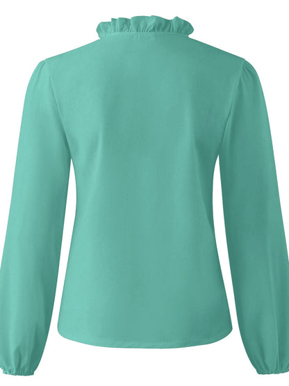 Full Size Ruffled V-Neck Long Sleeve Blouse -  LOOCK MAKET