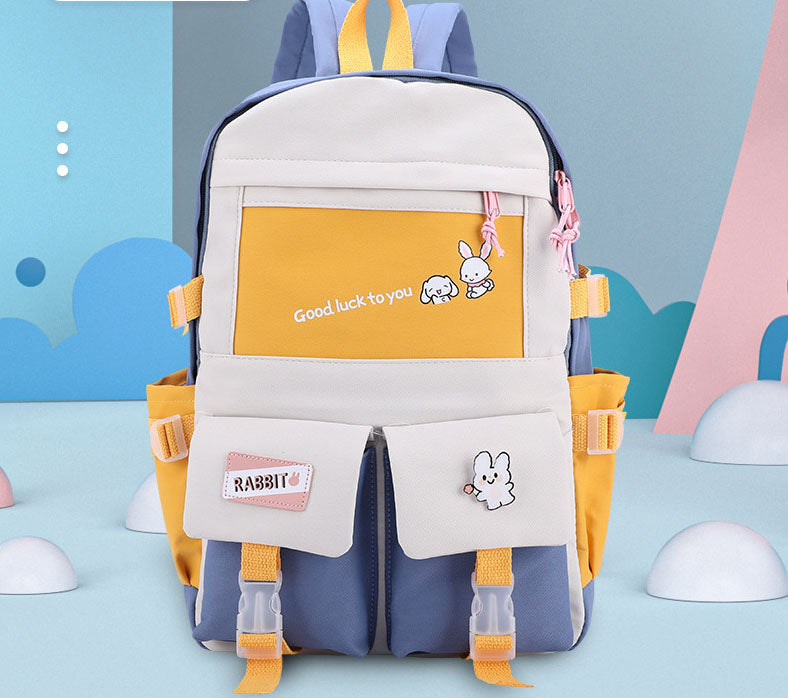 New ins wind canvas high school student schoolbag female small fresh contrast color junior high school student backpack