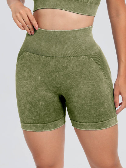 Washed High Waist Active Shorts -  LOOCK MAKET