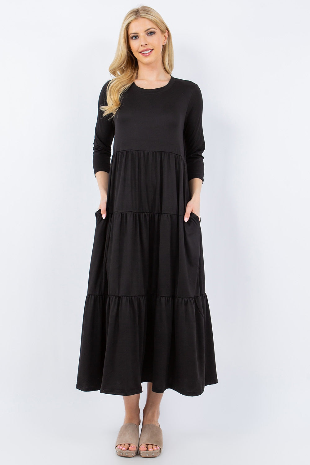 Celeste Full Size Tiered Midi Dress with Pockets -  LOOCK MAKET