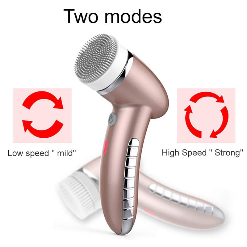 4 IN 1 Facial Cleansing Brush Sonic Vibration Mini Face Cleaner Silicone Deep Pore Cleaning Electric Face Massage Waterproof